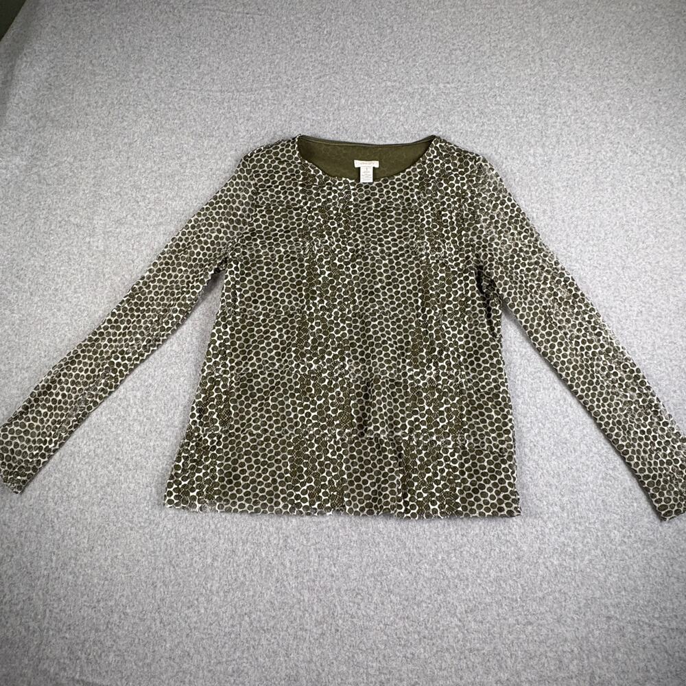 Chico's Size 1 Olive Green Lace Top Sheer Sleeve Animal Print Boho